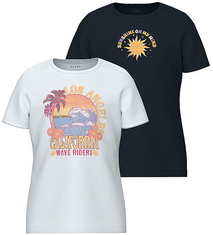 Name It T-shirt - 2-Pack - NkfVeen - Bright White/Dark Sapphire