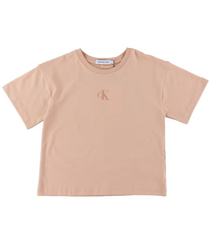 Calvin Klein Stuttermabolur - CK Lógó Boxy - Pink Sand