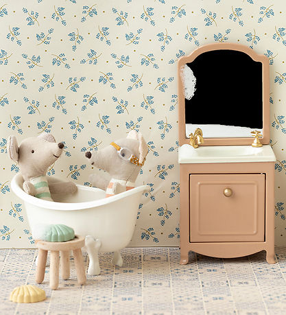 Miniature Commode av. Évier et Miroir Maileg - Souris - Rose Pou