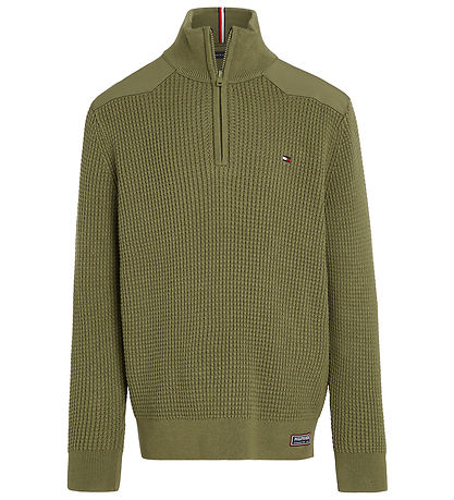 Tommy Hilfiger Tröja - Stickad - Utility Half Zip - Utility Oliv
