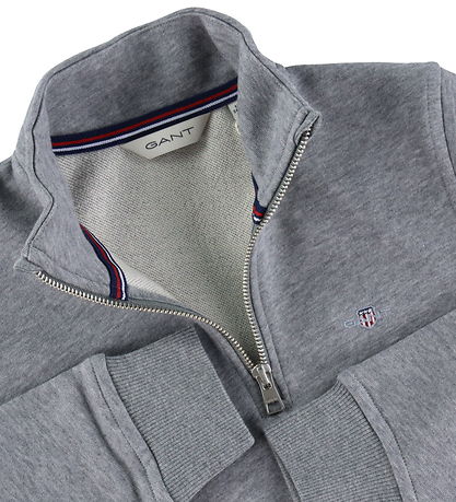 GANT Sweatshirt - Shield Halve ritssluiting - Houtskoolmelange