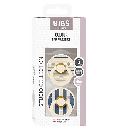 BIBS Colour Pacifiers - 2-Pack - Size 2 - Round - Ivory/Steel Bl