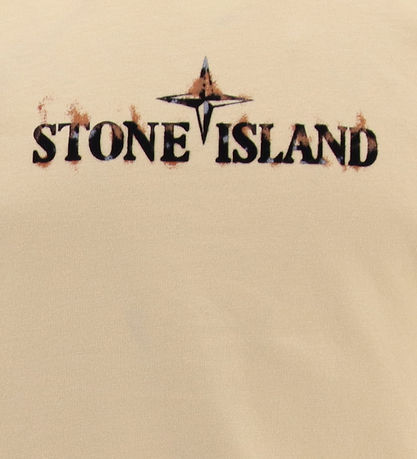 Stone Island Stuttermabolur - Natural Drapplitað M. Svart