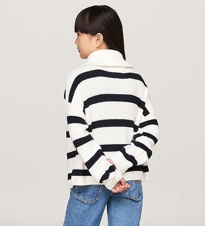 Tommy Hilfiger Blússa - Prjónað - Hálf rennilás - Blue Stripe