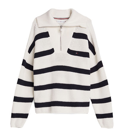 Tommy Hilfiger Blússa - Prjónað - Hálf rennilás - Blue Stripe