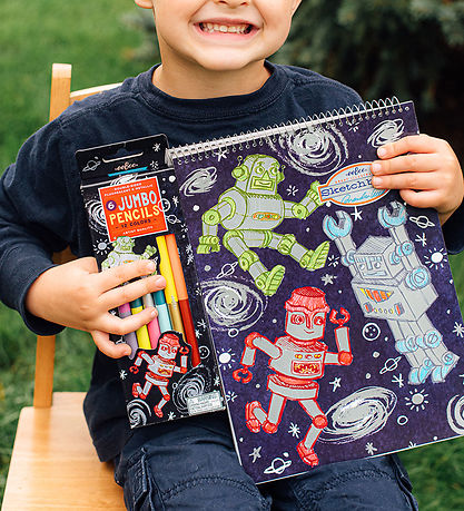 Eeboo Colouring Pencils w. Sharpener - Jumbo - 6 pcs - Robot