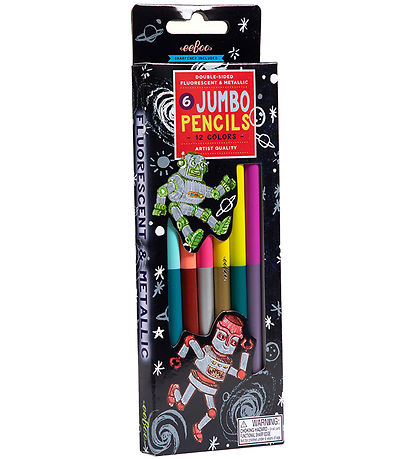 Eeboo Colouring Pencils w. Sharpener - Jumbo - 6 pcs - Robot