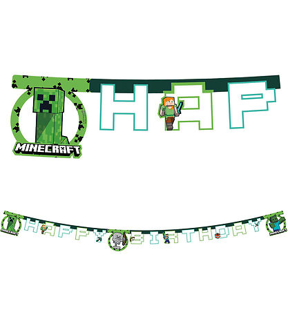 Decorata Party Happy Afmæli Banner - Minecraft