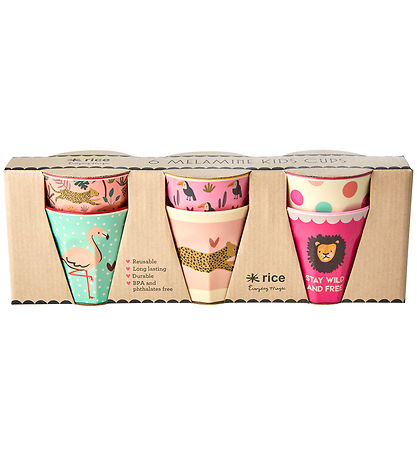 Rice Bollar - Melamín - 6 Stk. - 160 ml - Bleikt/Jungle Prentað