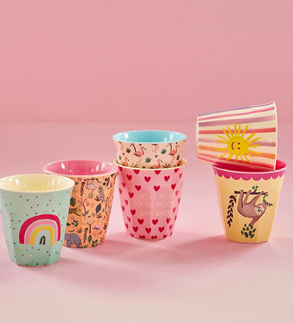 Rice Bollar - Melamín - 6 Stk. - 160 ml - Bleikt/Funky Prints