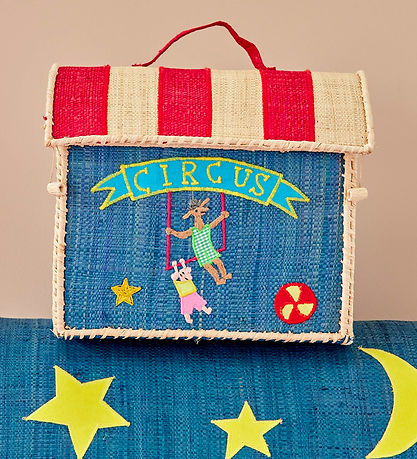 Rice Geymslukarfa - Auka Lítið Raffia Hús - Blátt/Sirkus