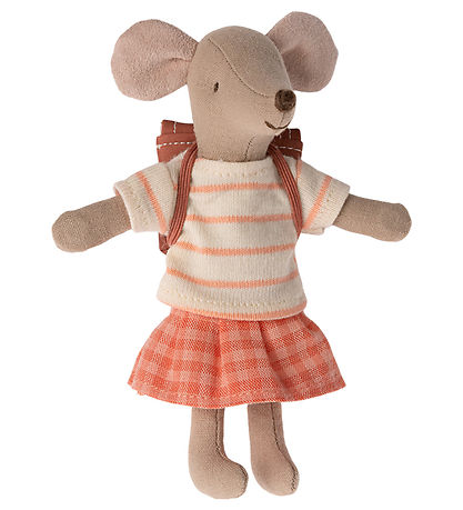 Souris Maileg - Grande sœur - Souris à vélo av. Sac - Coral
