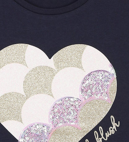 Billieblush Stuttermabolur - Dökkblátt/Hjarta/Glitter