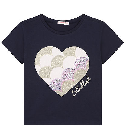 Billieblush Stuttermabolur - Dökkblátt/Hjarta/Glitter