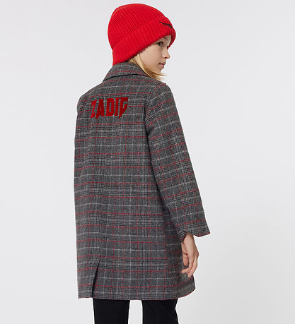 Zadig & Voltaire Mantel - Acryl/Wolle - Grau Kariert m. Rot