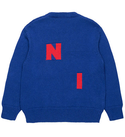 Marni Bluse - Baumwolle/Wolle - True Blue m. Rot