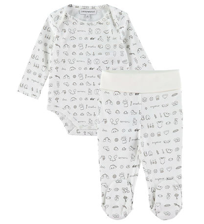 Emporio Armani Buik/Romper L/æ - Wit/Beige m. Print