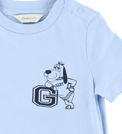 GANT Stuttermabolur - Ferskt Blue M. Hundur
