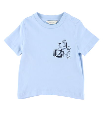 GANT Stuttermabolur - Ferskt Blue M. Hundur