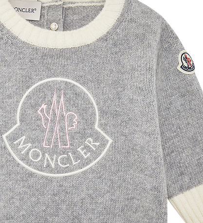 Moncler Blouse - Wool - Grey Melange/Cream w. Logo