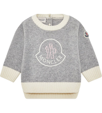 Moncler Blouse - Wool - Grey Melange/Cream w. Logo