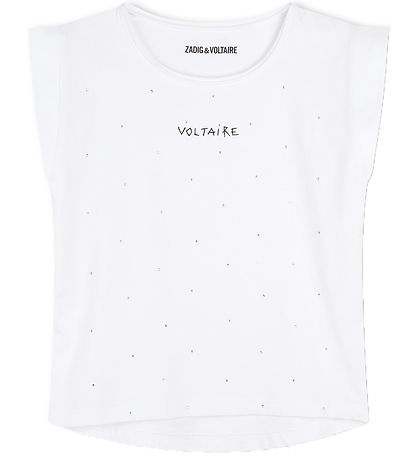 Zadig & Voltaire Stuttermabolur - Hvítur M. Rhinestone