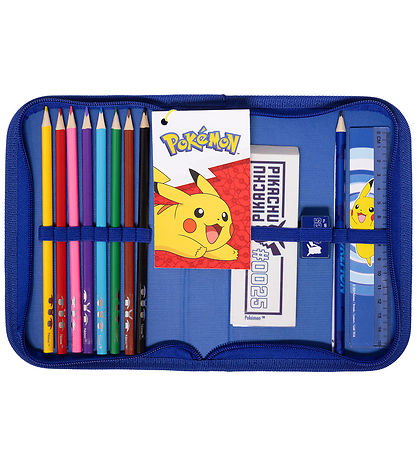 Pokémon Federmäppchen m. Inhalt - Blau/Gelb m. Pikachu
