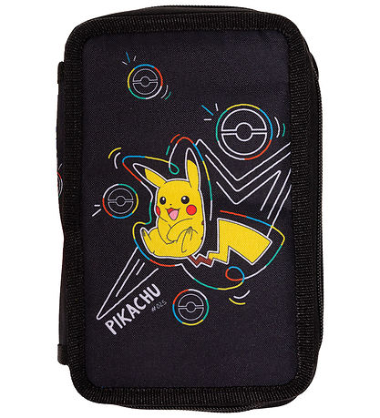 Pokémon Federmäppchen m. Inhalt - Doppel - Schwarz m. Pikachu