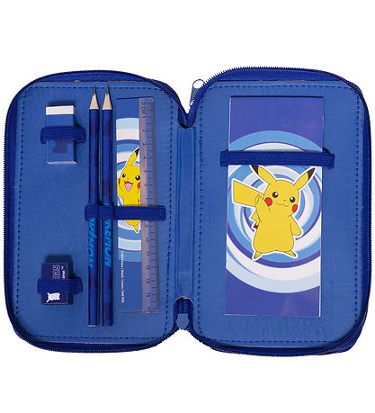 Pokémon Pencil Case w. Contents - Double - Blue/Yellow w. Pikach