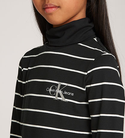 Calvin Klein Bluse - Slim Rollkragen - dünn Black Ivory Stripe