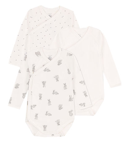 Petit Bateau Wikkelromper L/æ - 3-pack - Wit