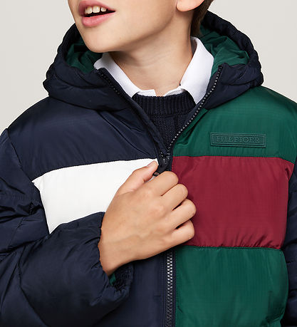 Tommy Hilfiger Puffer Jacket - Colorblock - Ornamental Green/Rou