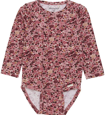 Minymo Bodysuit L/æ - Dusty Rose w. Flowers