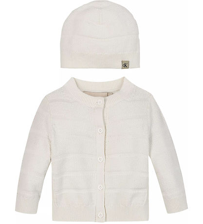 Calvin Klein Set - Cardigan/Byxor/Hatt - Rib Stickad - Ivory