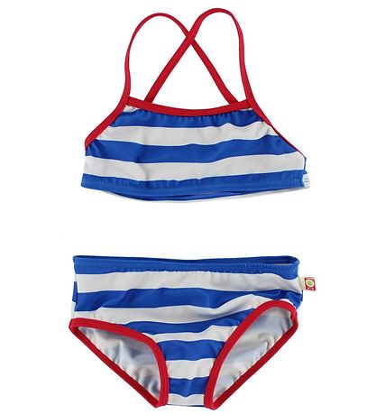 Katvig Classics Bikini - UV50+ - Blau/Weiß gestreift m. Rot