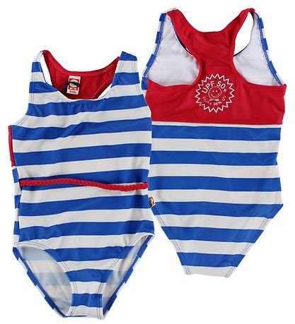 Katvig Classics Badeanzug - UV50+ - Blau/Weiß gestreift m. Rot