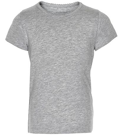 Minymo T-shirt - 2-Pack - Black/Grey Melange w. Lace