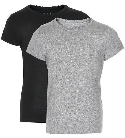 Minymo T-shirt - 2-Pack - Black/Grey Melange w. Lace