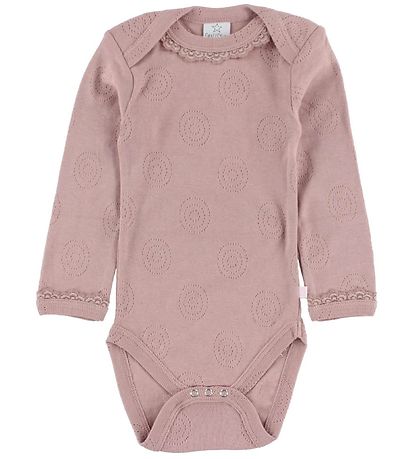 Smallstuff Bodysuit - l/s - Powder w. Pointelle/Lace border