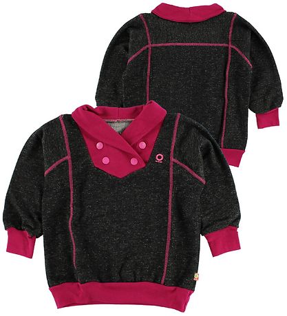Katvig Sweatshirt - Zwart gemêleerd m. Donker Roze