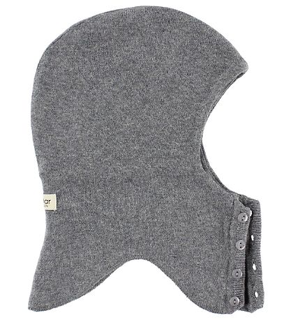 MarMar Balaclava w. Buttons - Wool/Cotton - Double Layer - Grey