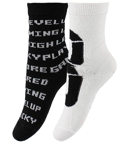 Molo Socken - 2er-Pack - Norm - Weiß/Schwarz m. Text
