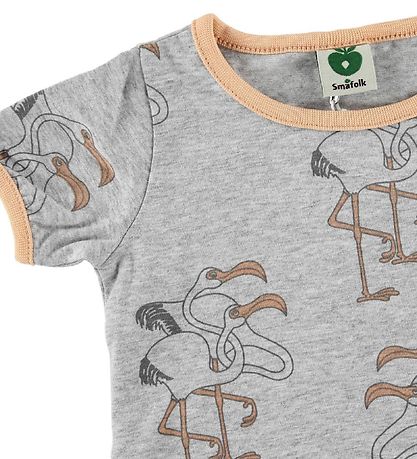Småfolk Kleid - Graumeliert/Orange m. Flamingos