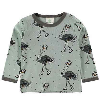 En Fant Blouse - Dusty Green w. Ostriches