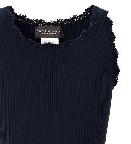 Rosemunde Top - Lang - Seide/Baumwolle - Navy m. Spitze