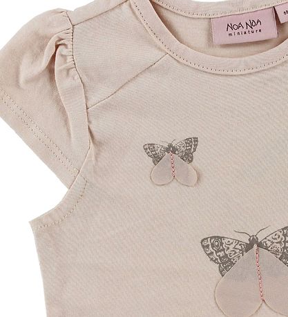 Noa Noa miniature Stuttermabolur - Duftbleikt M. Fiðrildi