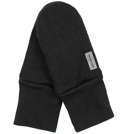 Racing Kids Mittens - Wool/Polyester - Black