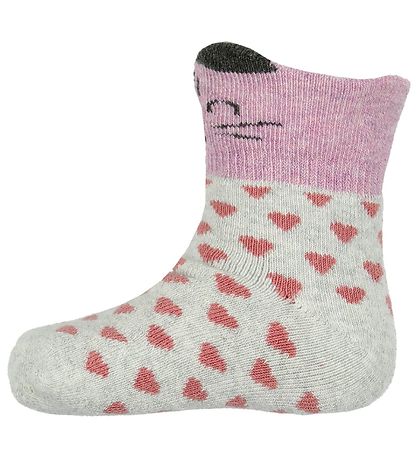 Melton Babysocken - 2er-Pack - Graumeliert/Pink m. Katzen/Sterne