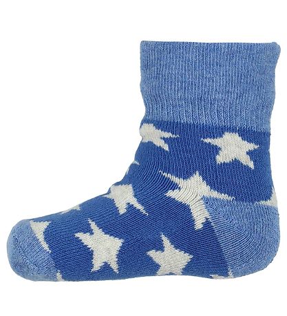 Melton Babysocken - 2er-Pack - Blau/Grau m. Sternen