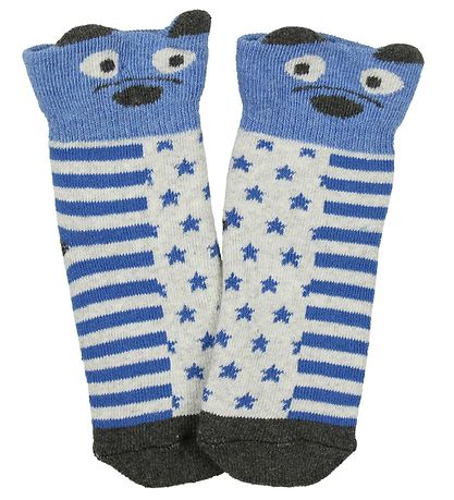 Melton Babysocken - 2er-Pack - Blau/Grau m. Sternen